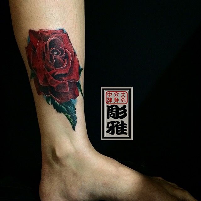 足,足首,バラ,カラータトゥー/刺青デザイン画像