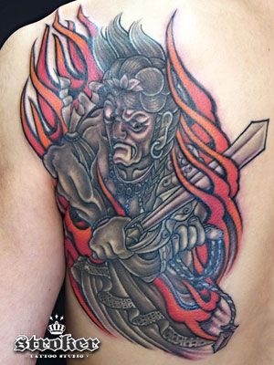 人物,背中,不動明王タトゥー/刺青デザイン画像