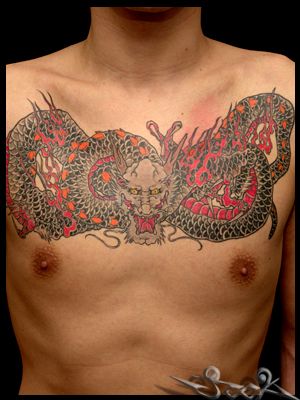 男性,龍,カラー,カラフルタトゥー/刺青デザイン画像