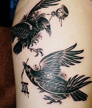 鳥,ブラック＆グレータトゥー/刺青デザイン画像
