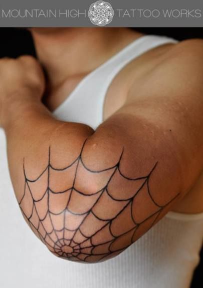 肘,蜘蛛糸,蜘蛛の糸,ブラック＆グレータトゥー/刺青デザイン画像