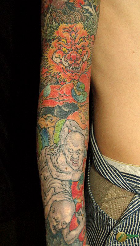十分袖,人物,鬼タトゥー/刺青デザイン画像
