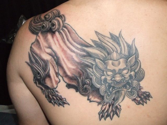 背中,唐獅子タトゥー/刺青デザイン画像