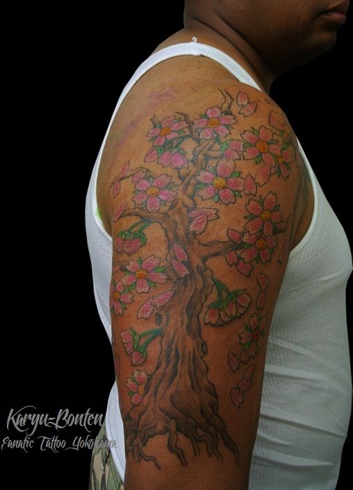腕,桜タトゥー/刺青デザイン画像