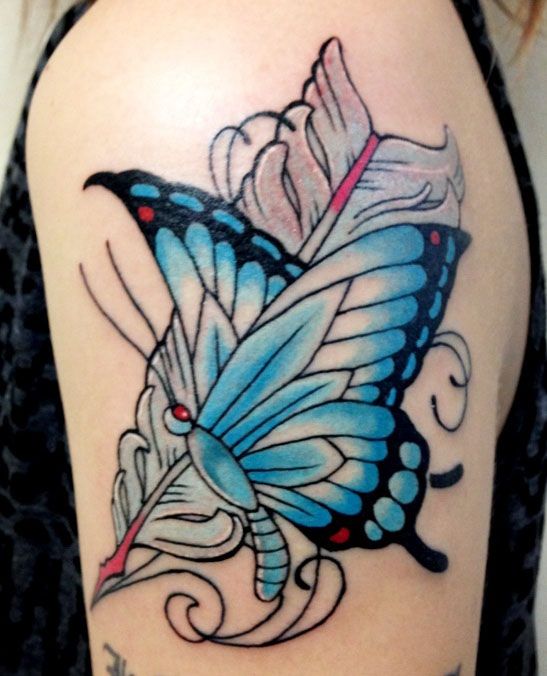 腕,蝶,バタフライ,カラータトゥー/刺青デザイン画像