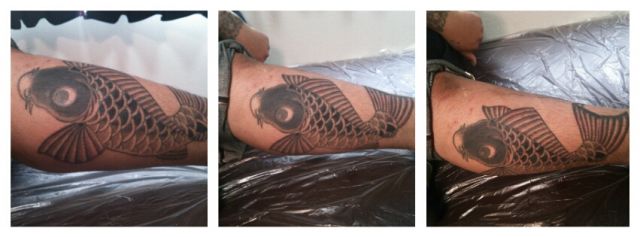 足,鯉,烏彫りタトゥー/刺青デザイン画像