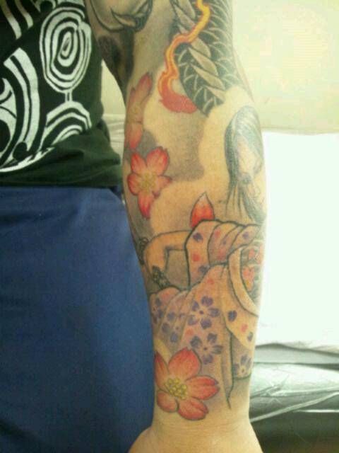 腕,人物,龍,桜タトゥー/刺青デザイン画像