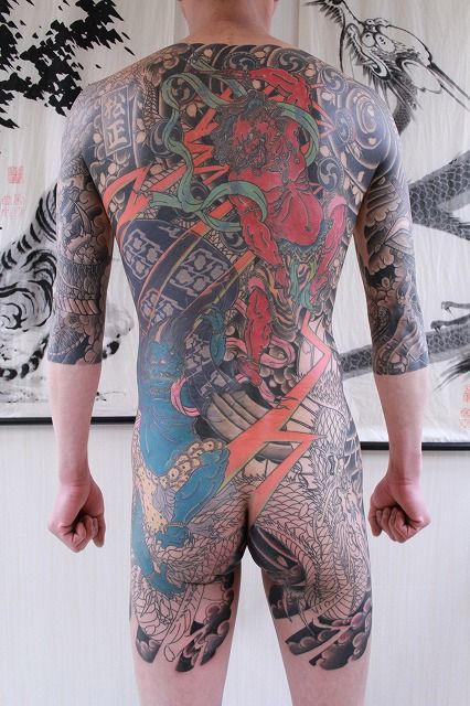 背中,風神,雷神,カラータトゥー/刺青デザイン画像
