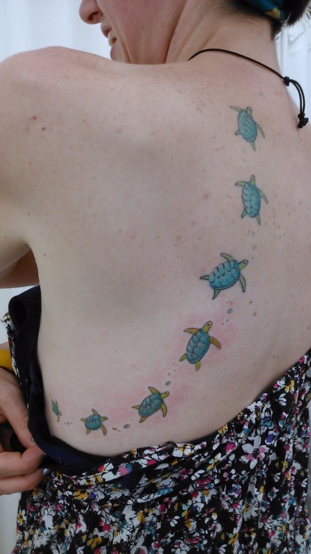 背中,肩,脇,亀,カラータトゥー/刺青デザイン画像