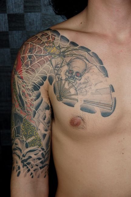 腕,スカル,ドクロ,胸タトゥー/刺青デザイン画像