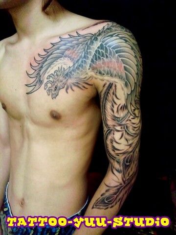 胸,腕,鳳凰タトゥー/刺青デザイン画像