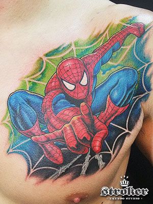 キャラクター,スパイダーマン,胸タトゥー/刺青デザイン画像