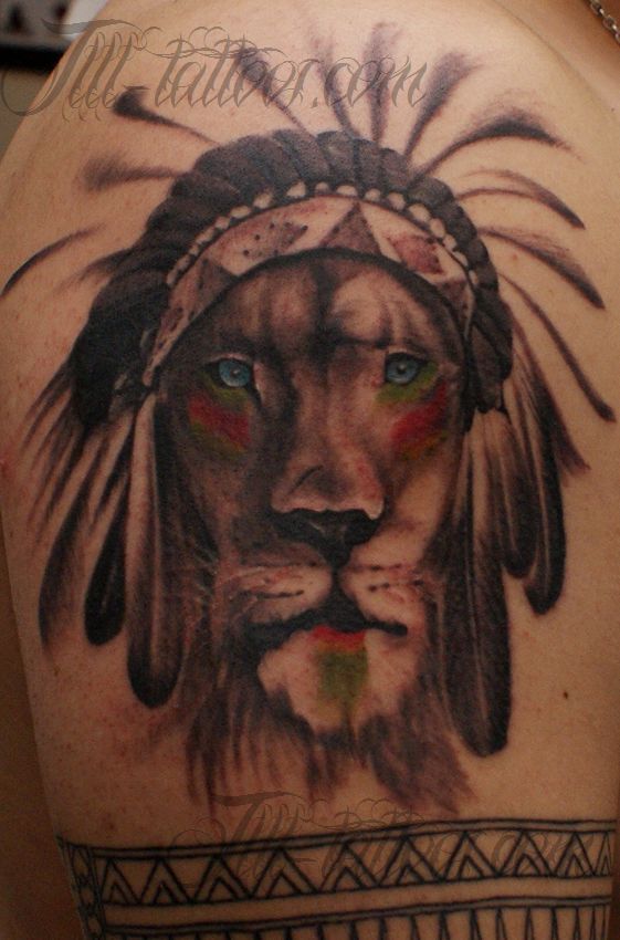 腕,ライオン,カラータトゥー/刺青デザイン画像