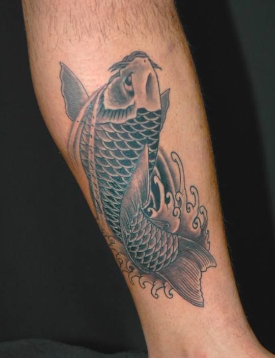 足,鯉,ブラック＆グレータトゥー/刺青デザイン画像