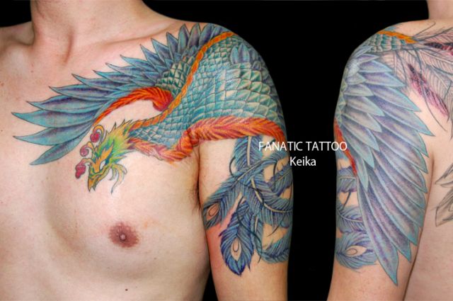 腕,胸,鳳凰タトゥー/刺青デザイン画像