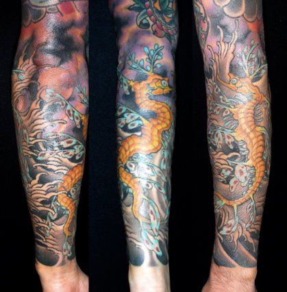 シードラゴン,十分袖タトゥー/刺青デザイン画像