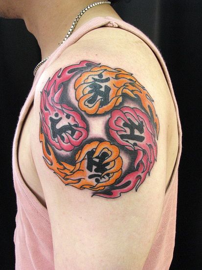 四つ巴,腕,梵字タトゥー/刺青デザイン画像