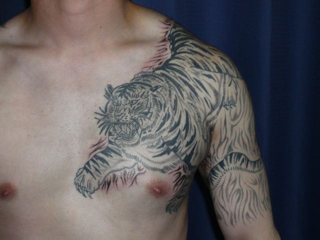 虎,胸タトゥー/刺青デザイン画像