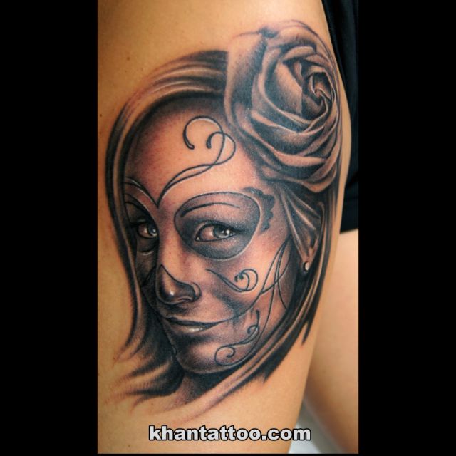 人物,女性,花,腕タトゥー/刺青デザイン画像