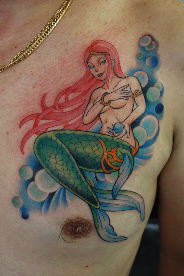 男性,人魚,カラータトゥー/刺青デザイン画像