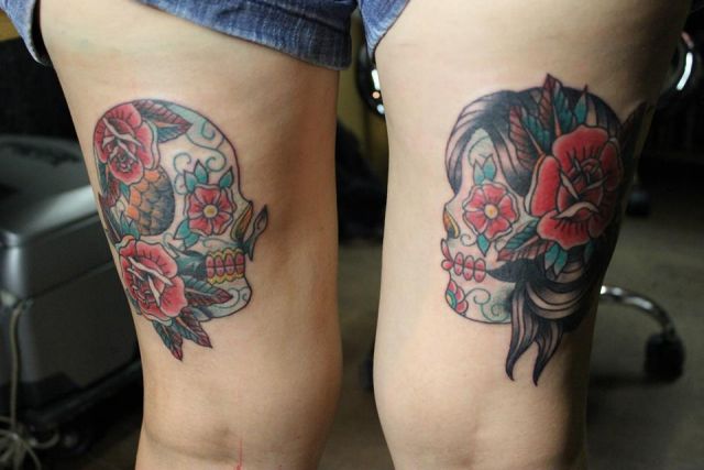 足,カラー,薔薇タトゥー/刺青デザイン画像