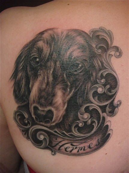 リアリスティック,ブラック＆グレー,ポートレート,犬タトゥー/刺青デザイン画像
