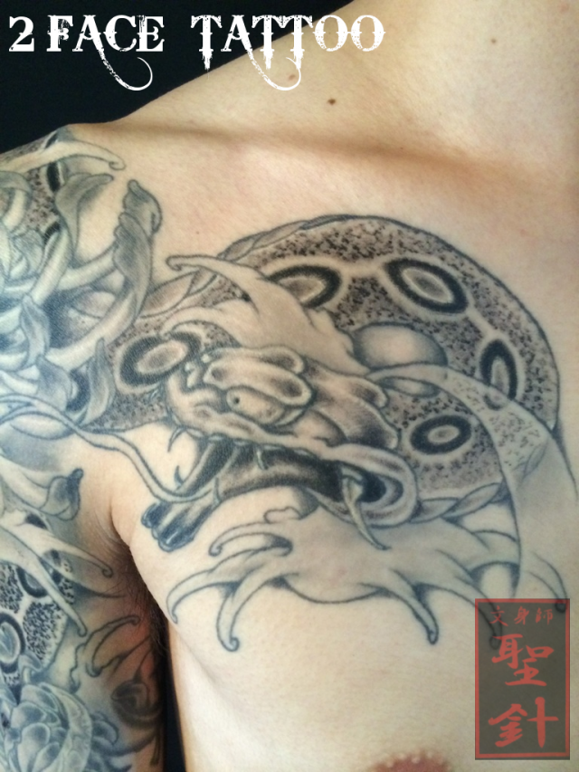 腕,胸,大蛇,蛇,ブラック＆グレイ,ブラック＆グレータトゥー/刺青デザイン画像