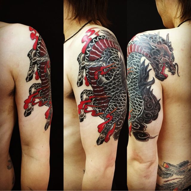 腕,肩,二の腕,麒麟,カラータトゥー/刺青デザイン画像