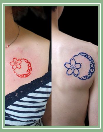 月,桜,ワンポイントタトゥー/刺青デザイン画像