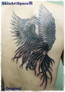 背中,鳳凰,ブラック＆グレータトゥー/刺青デザイン画像