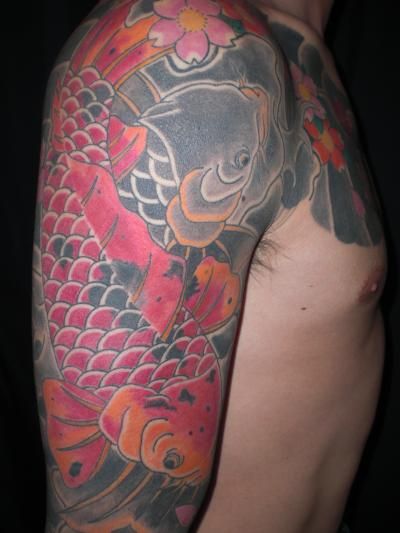 腕,鯉,額,カラータトゥー/刺青デザイン画像