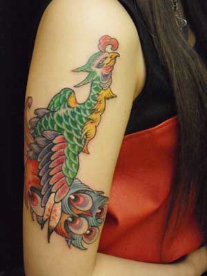 女性,腕,鳳凰タトゥー/刺青デザイン画像
