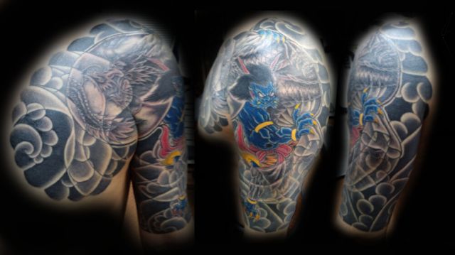 風神,肩,腕タトゥー/刺青デザイン画像