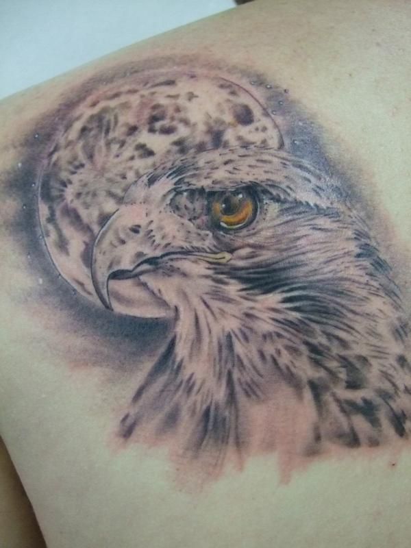 鳥,背中,月,動物タトゥー/刺青デザイン画像