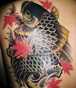 肩,鯉,紅葉タトゥー/刺青デザイン画像