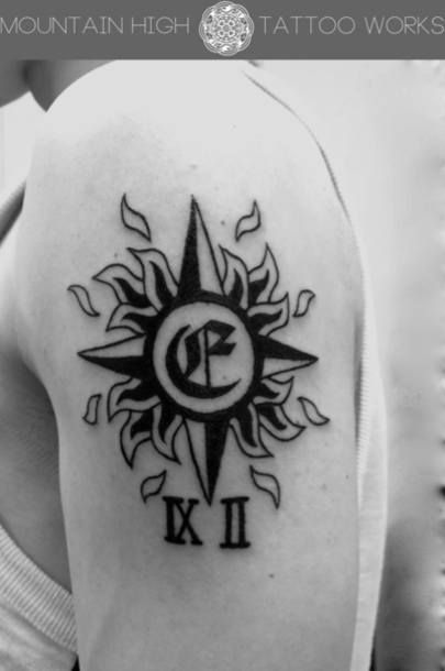 腕,太陽,ブラック＆グレータトゥー/刺青デザイン画像