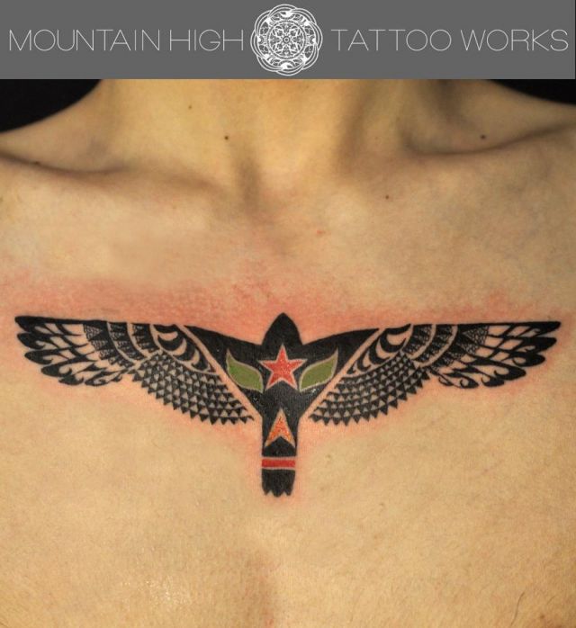鳥,トライバル,胸タトゥー/刺青デザイン画像