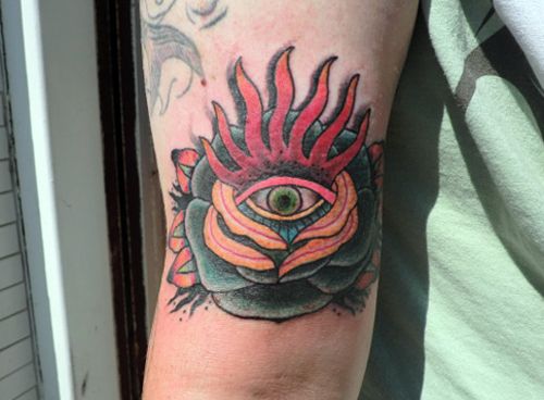 腕,薔薇,花,目玉タトゥー/刺青デザイン画像