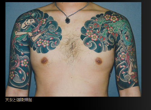 太鼓,五分袖,人物,桜タトゥー/刺青デザイン画像