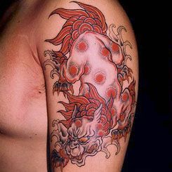肩,唐獅子タトゥー/刺青デザイン画像