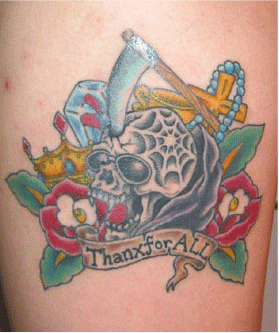 スカル,薔薇,文字,クロス,十字架タトゥー/刺青デザイン画像