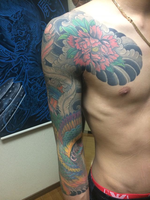 腕,カラー,鳳凰タトゥー/刺青デザイン画像