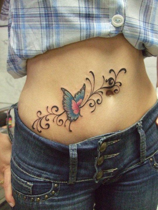 女性,蝶,トライバルタトゥー/刺青デザイン画像