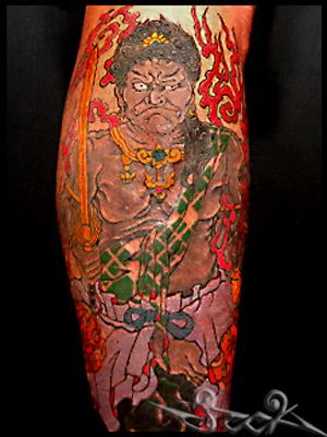 足,ふくらはぎ,不動明王,神仏,カラー,カラフルタトゥー/刺青デザイン画像
