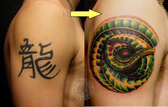 腕,文字,カバーアップ,レタリング,カラー,カラフルタトゥー/刺青デザイン画像