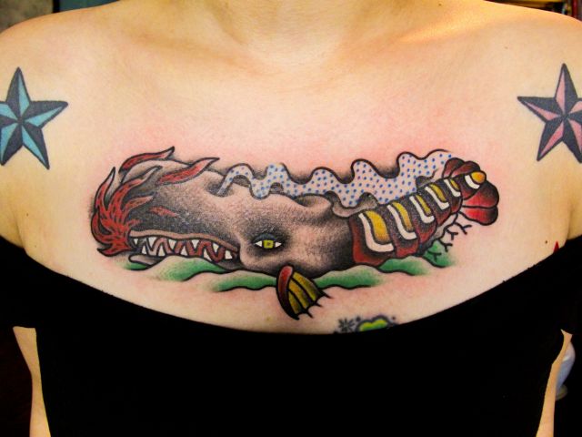 女性,胸,クジラ,星,スタータトゥー/刺青デザイン画像