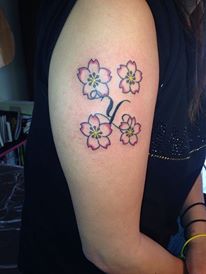 肩,桜,レタリング,カラー,カラフルタトゥー/刺青デザイン画像