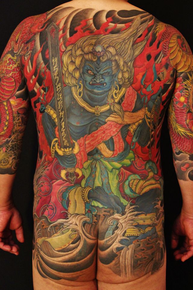 不動明王,背中,カラータトゥー/刺青デザイン画像