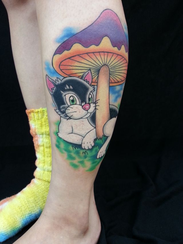 足,猫,カラータトゥー/刺青デザイン画像