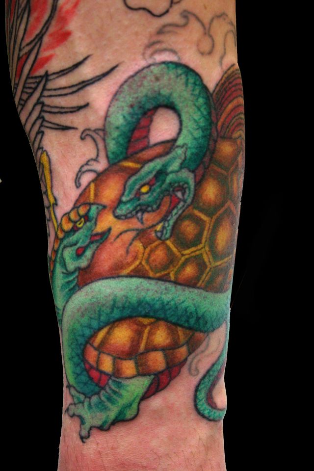 玄武,蛇,亀,カラータトゥー/刺青デザイン画像